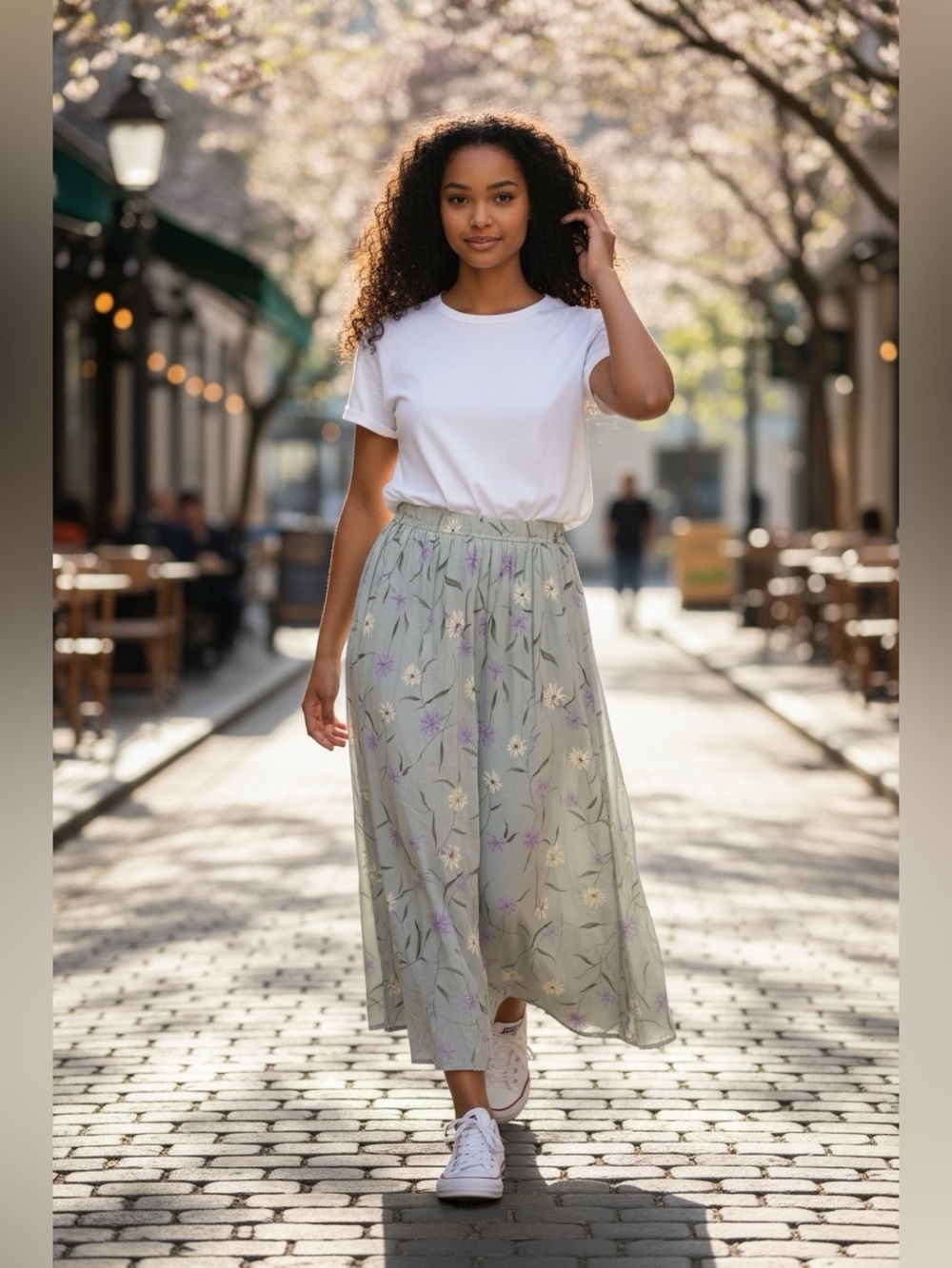 Sag Harbor A Line Skirt Light Green Floral